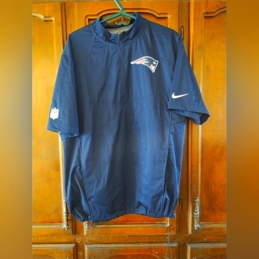New England Patriots Nike On Field Apparel 1/4 Zip Blue Windbreaker Sz Medium